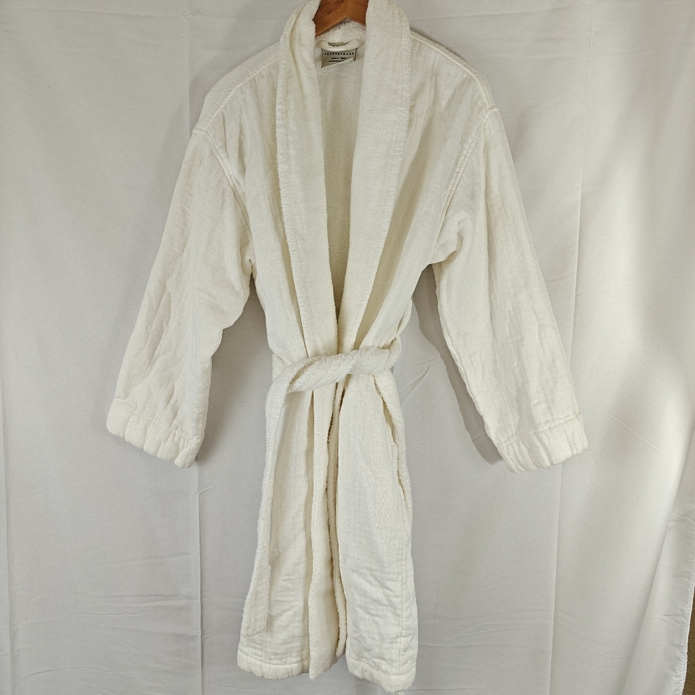 SOld Pottery Barn Cotton Linen Blend Robe In Cream Size Medium - Picture 1 of 10